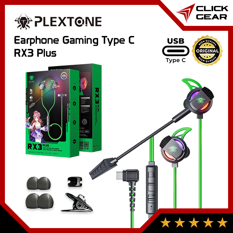 PLEXTONE RX3 Plus Earphone Mic Gaming USB Type C - 7.1 Hifi Surround Sound Gen4 RGB Audio Headset Ea