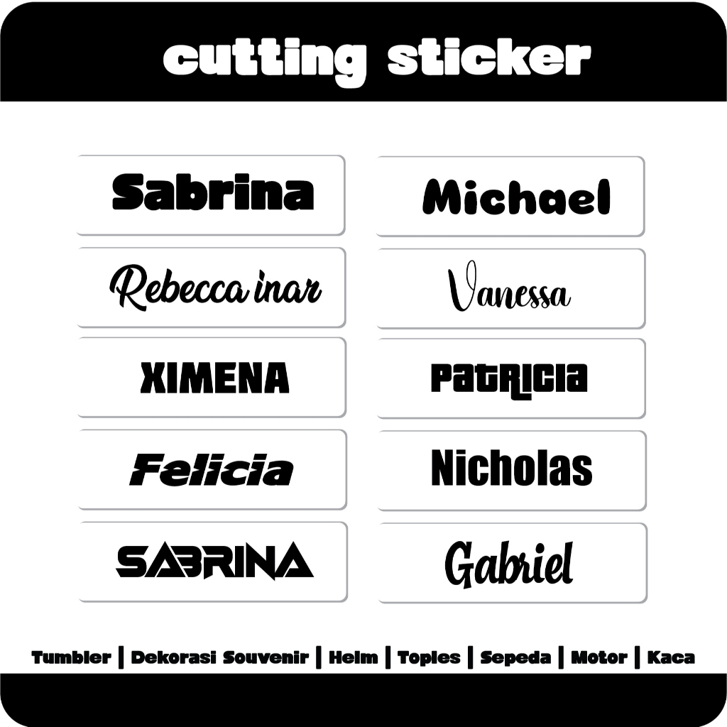 Stiker Nama Custom Cutting Stiker Nama/Tulisan Sendiri