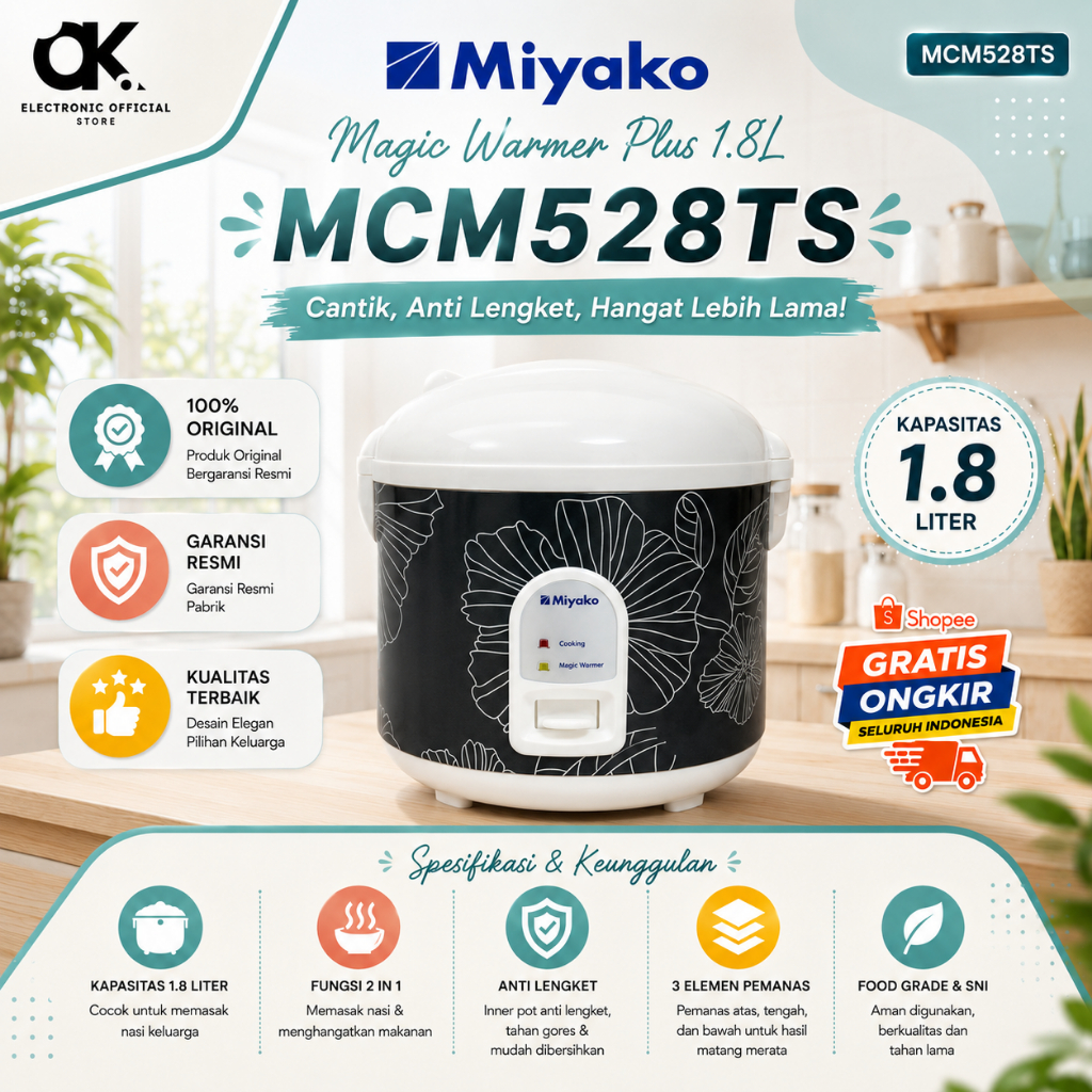 MIYAKO RICE COOKER MCM-528TS/MCM528TS/MCM528 TS/MCM 528TS/MCM-528 TS/MCM528TS/MAGIC WARMER PLUS 1.8L