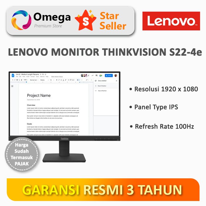 Monitor Lenovo ThinkVision S22-4e 22" IPS 100Hz
