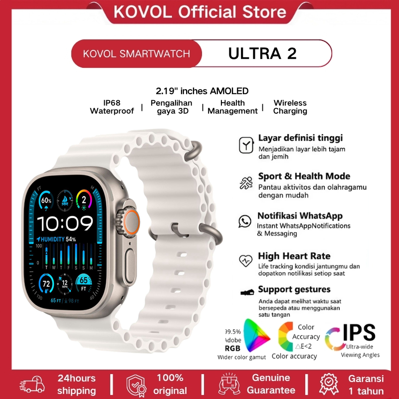 Kovol ULTRA2 Smartwatch Pria 2.19" AMOLED IP68 Waterproof Custom Wallpaper Bluetooth Call GPS NFC Fo