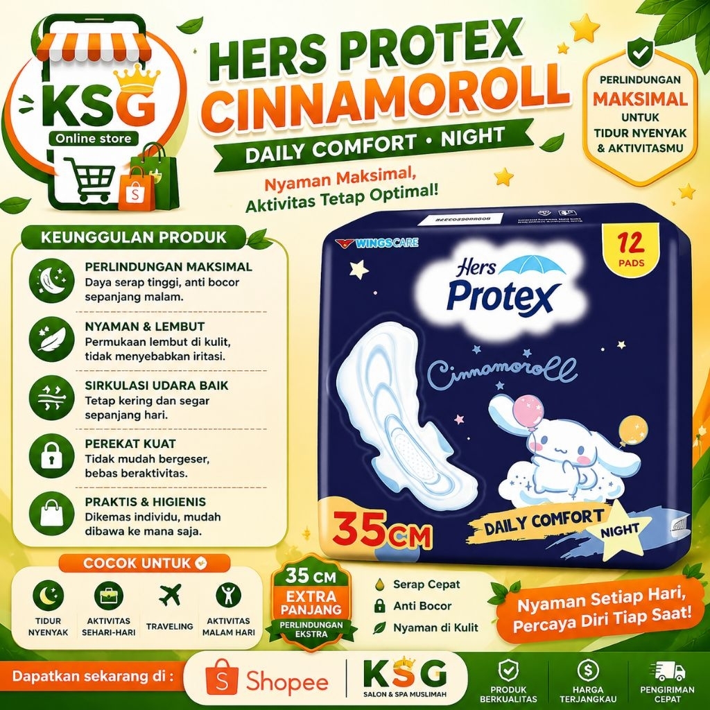 Hers Protex Pembalut Wanita Wing Malam 35 cm (12 pcs)