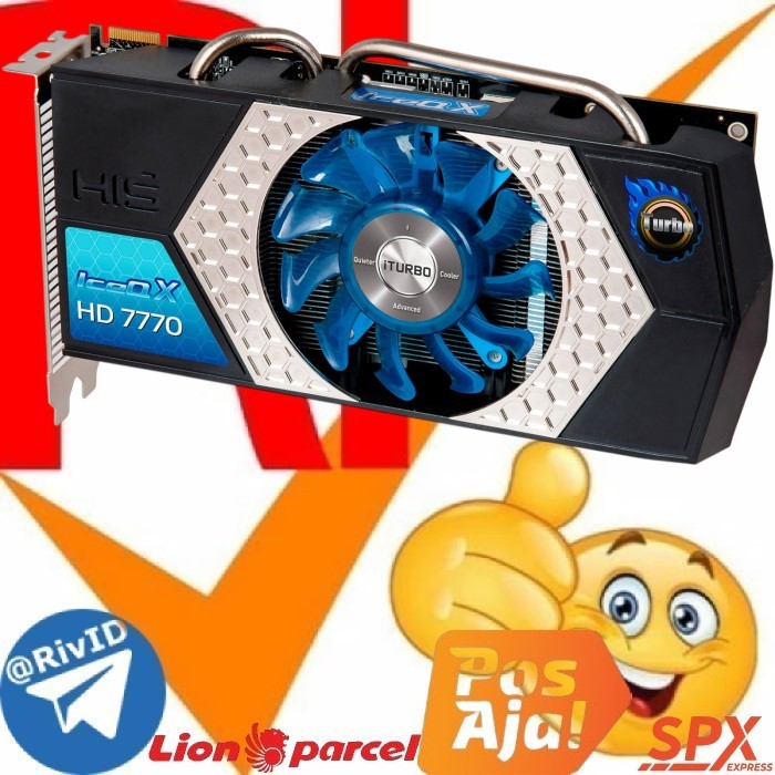 HIS IceQ X HD 7770 Grafis Card AMD Radeon Hitam Biru Turbo Cooler Ventilasi Pendingin