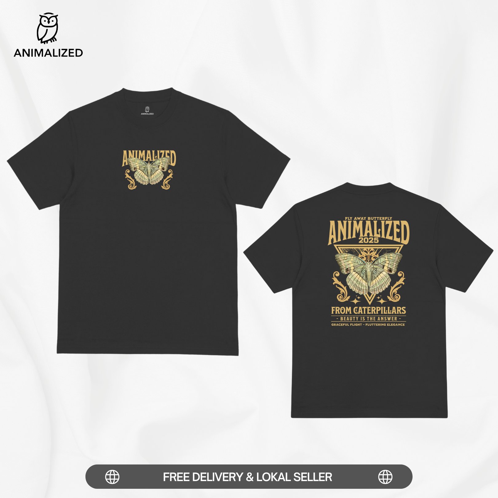 Animalized Kaos Pria Baju Kupu Kupu Butterfly Caterpillars