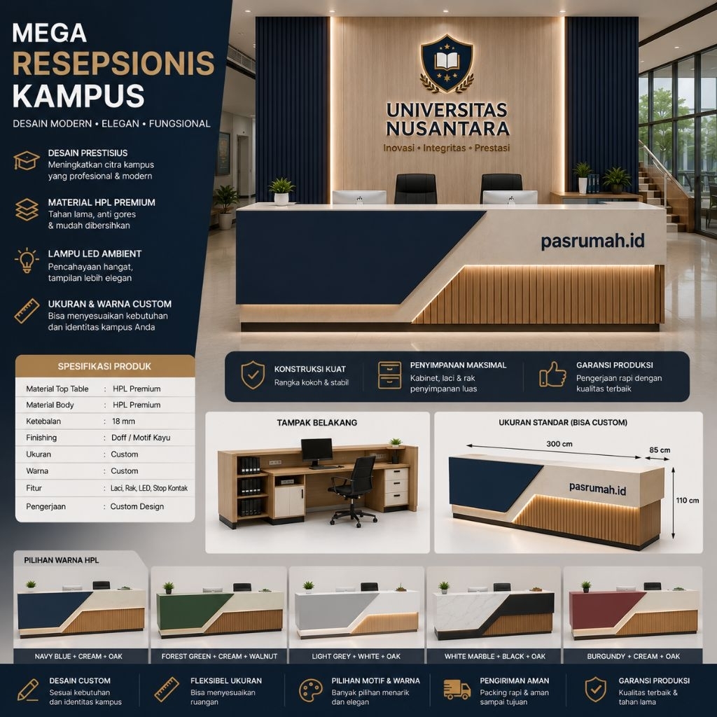 Meja Resepsionis Sekolah & Kampus Custom HPL