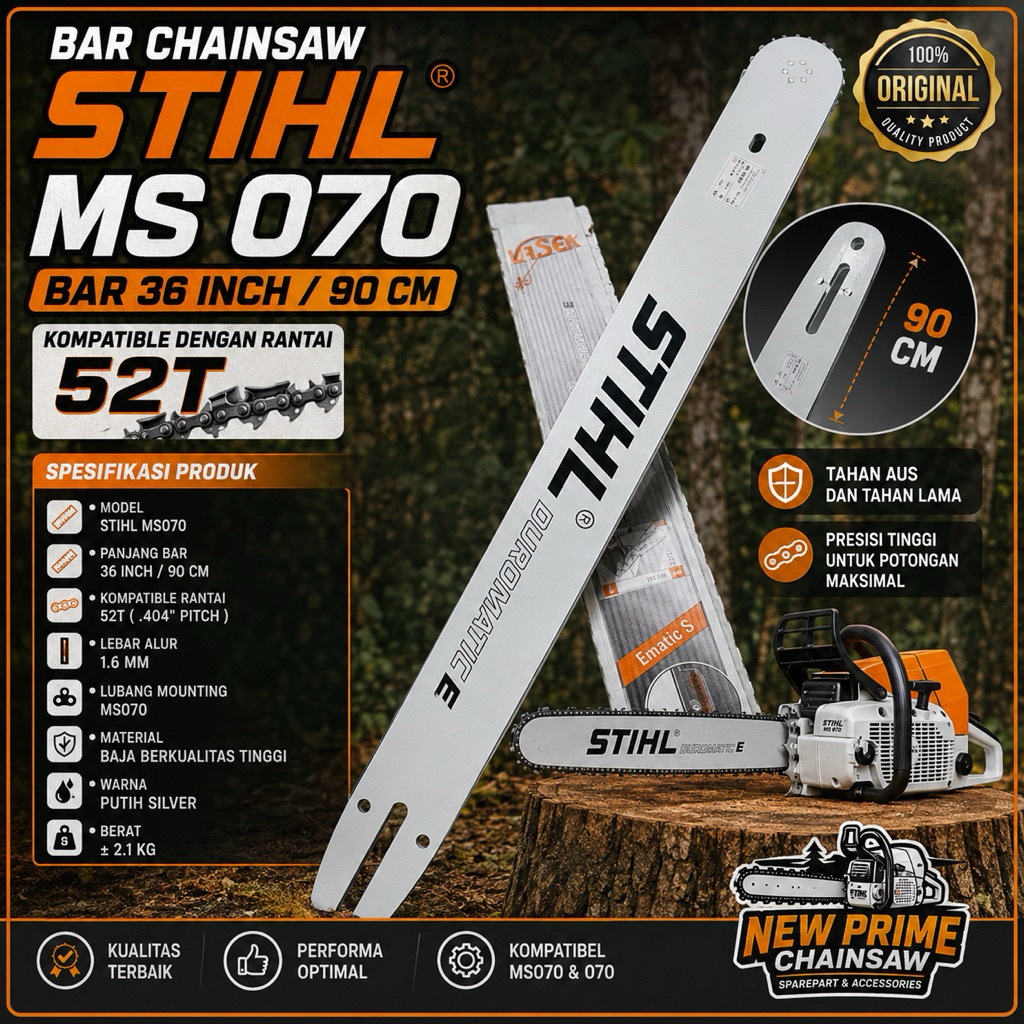 Bar Chainsaw Stihl 36 inch 52 mata.Bar Senso Sinso Besar MS 070 Stihl 36 inch 52T ORIGINAL