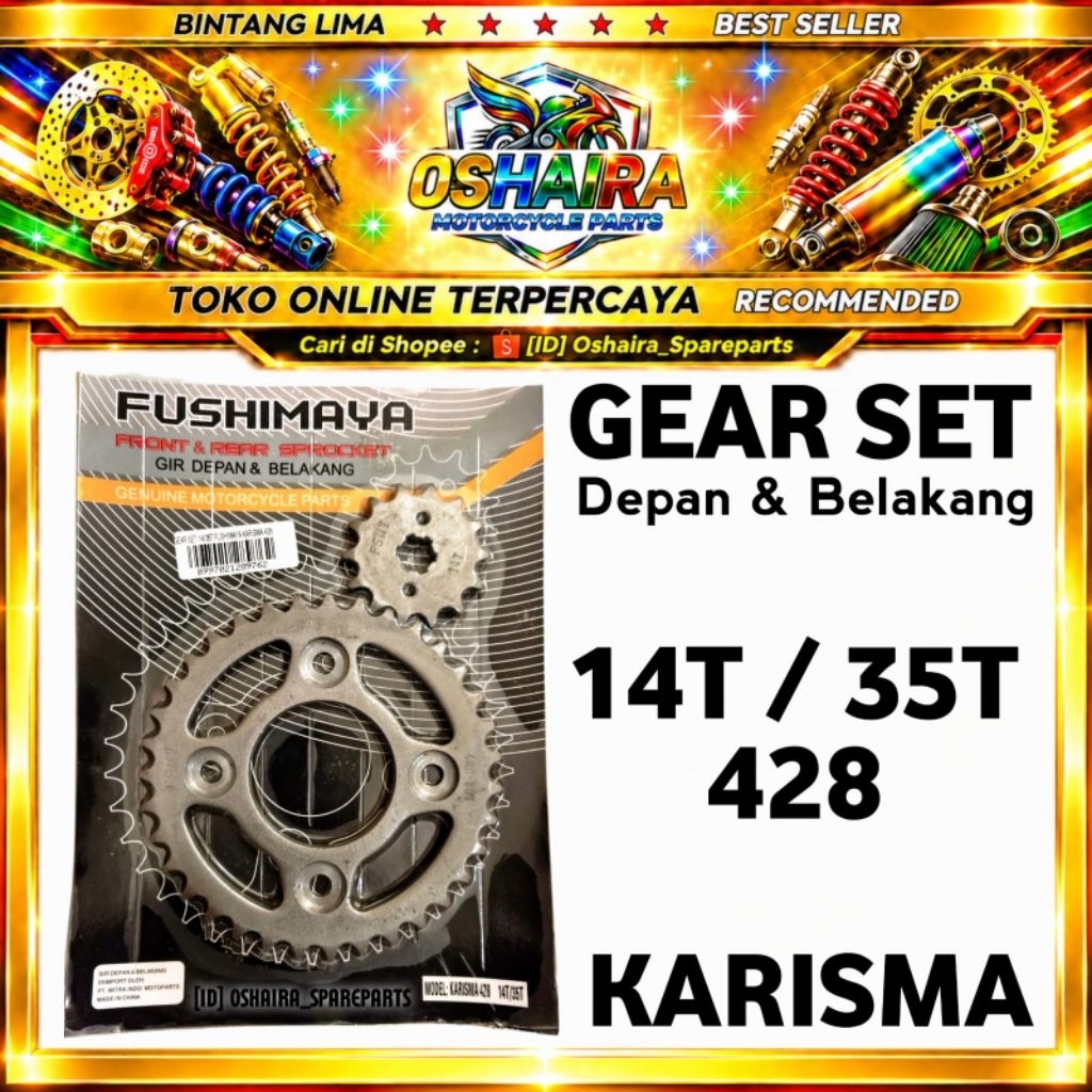 GEAR SET KARISMA 14T/35T-428 // GEAR SET HONDA KARISMA, GEAR PAKET KARISMA, GIGI TARIK KARISMA