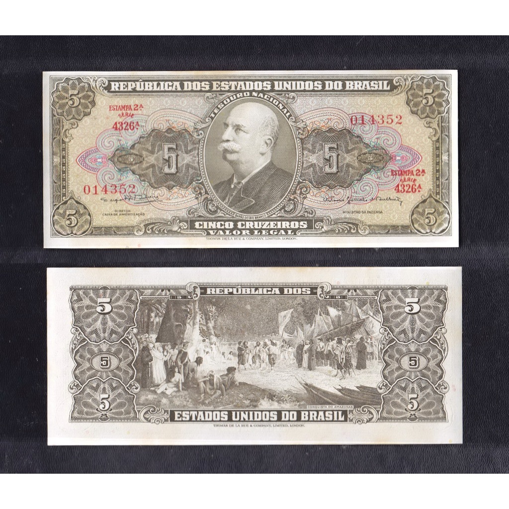 Uang kertas asing Brasil 5 Cruzeiros tahun 1962