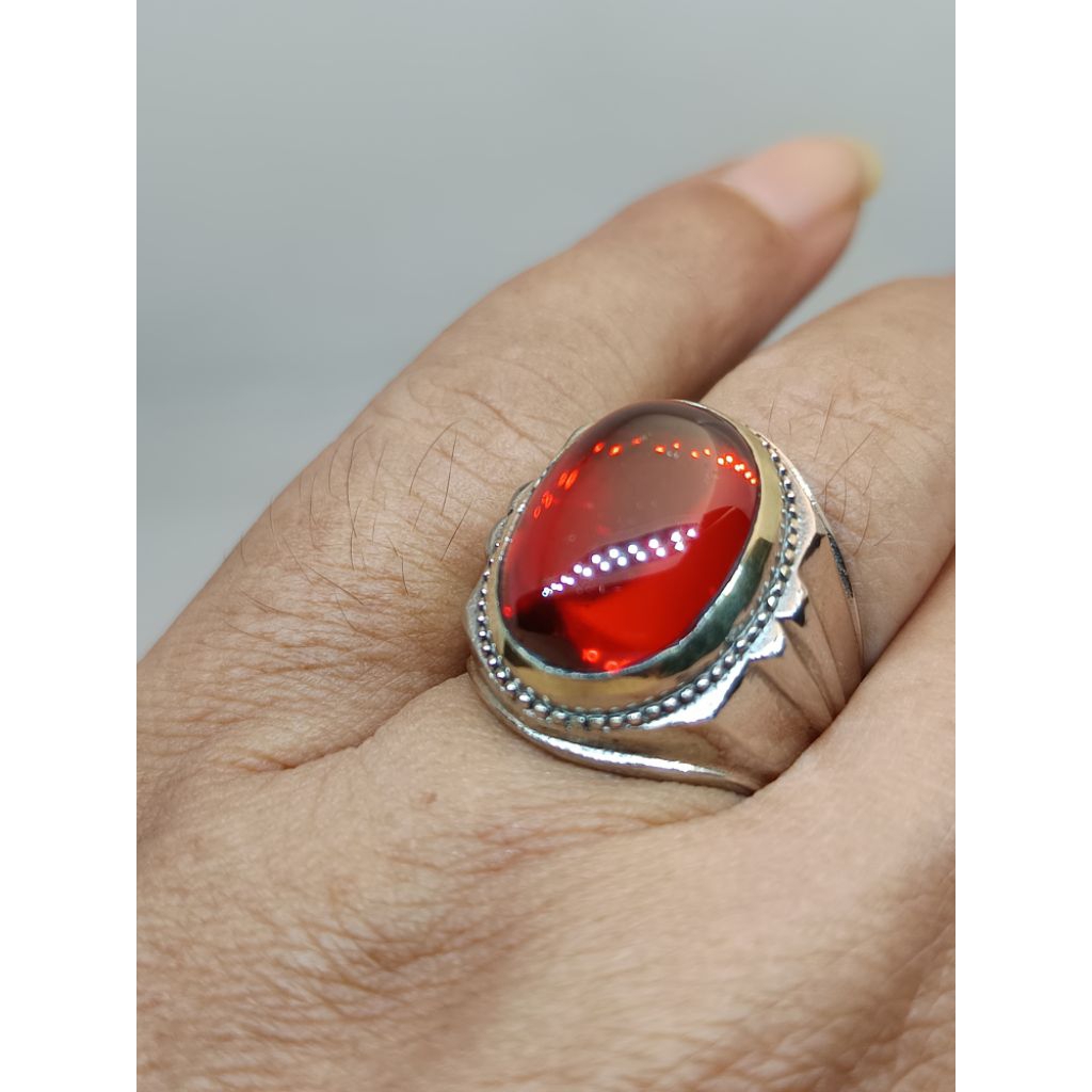 CINCIN BATU PERMATA RED GARNET CRYSTAL ASLI BATU
