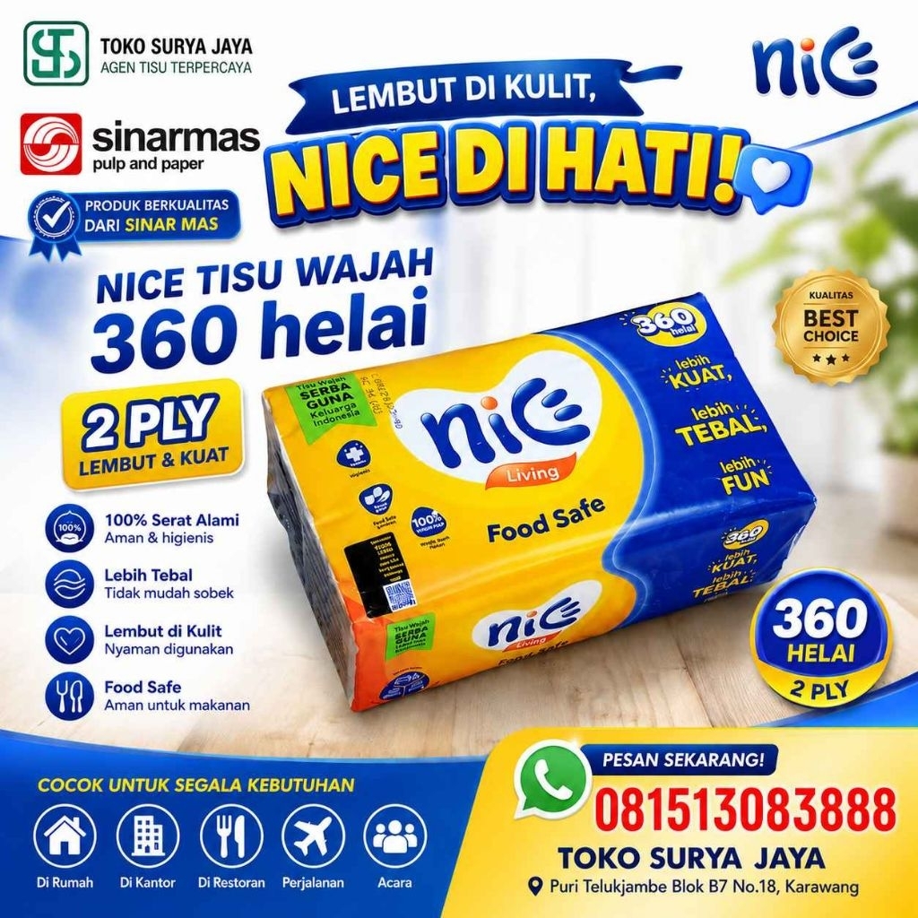 Tisu Tissue Nice Facial 180s 2 ply - Tisu Karawang - Tissue Murah - Agen Tisu Karawang - Distributor