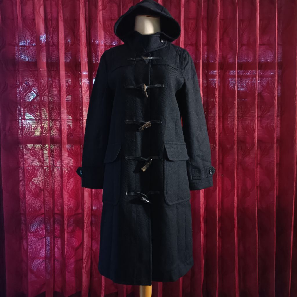 BARNEYS NEWYORK Long Coat Wool Hoodie Kancing Kimtan Dark Navy Angora 10%