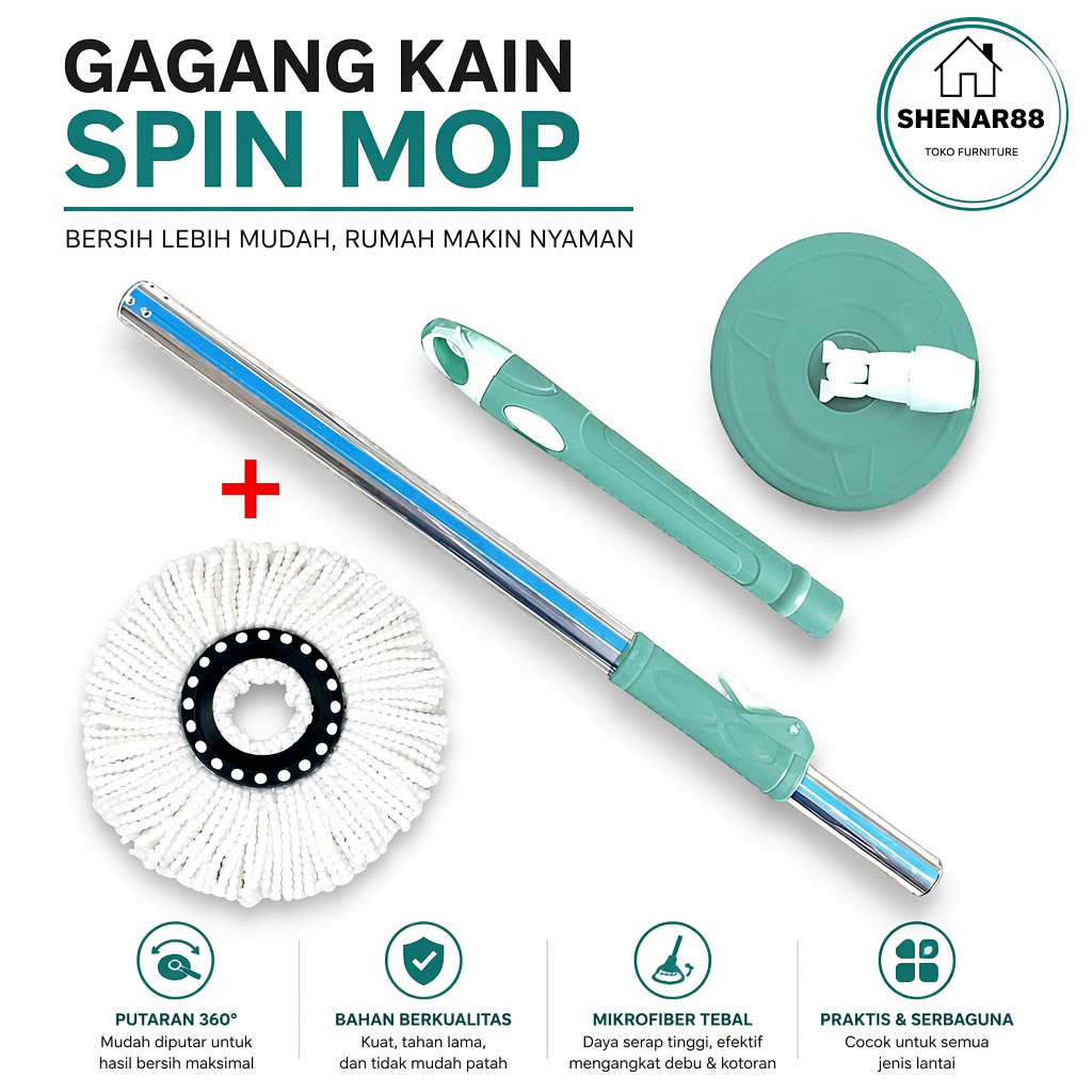 Tongkat Stainless Spin Mop 360 Set Mop Kain Refill Spin Mop Tongkat Handle Spin Mop