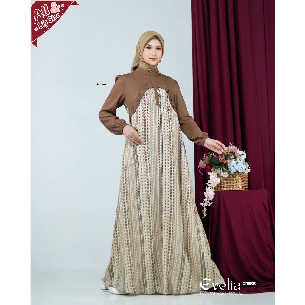 Gamis rayon Evelia games rayon twill kombimasi bahan premium busui terlaris baju lebaran dress jumbo