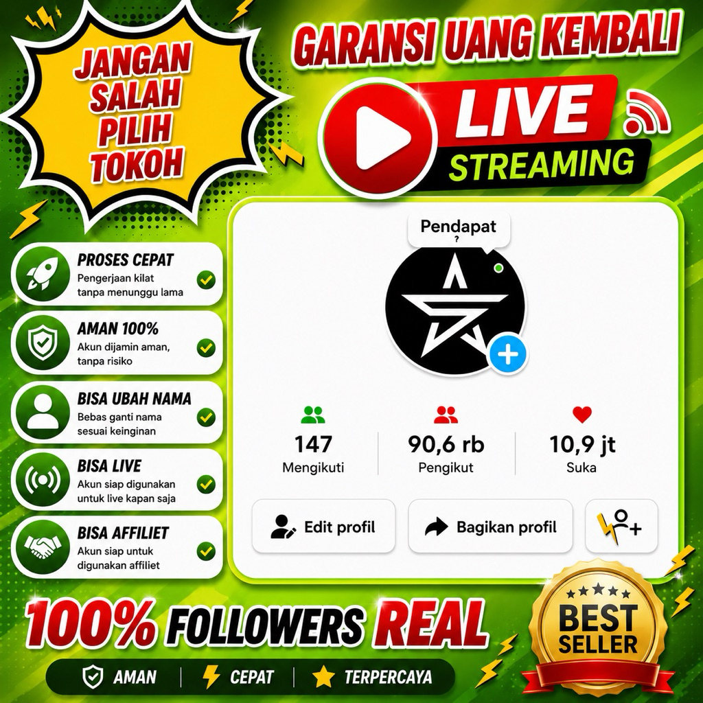jual akun tiktok murah followers real hasil fyp video 51k-100k followers