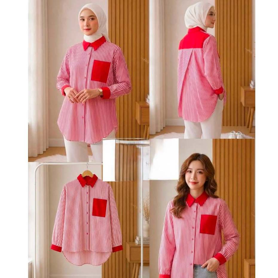 OOTD x Stripes Shirt / Atasan Kemeja 17 Agustus 45 Merah Putih