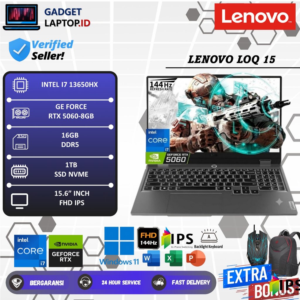 Laptop Gaming Lenovo LOQ 15 Intel Core i7 13650HX 16GB 512GB SSD RTX 5060 8GB 15.6 FHD IPS 144Hz Win