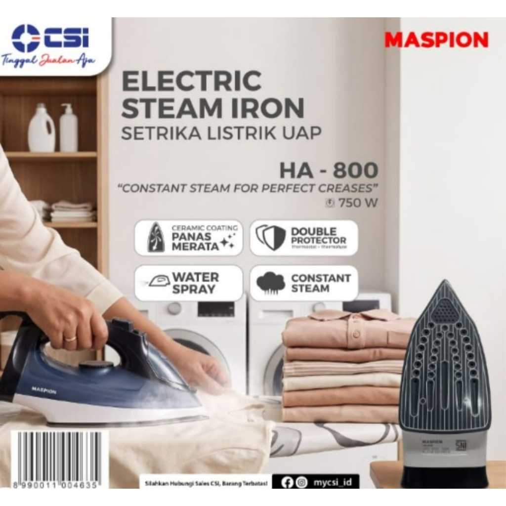 MASPION Setrika Listrik Uap Seterika Gosokan Pakaian Baju Electric Steam Iron HA-800 HA 800