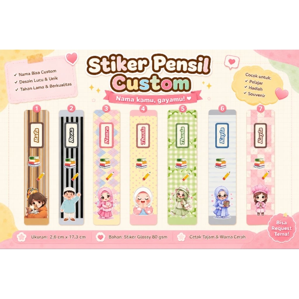 Stiker Pensil Nama Custom