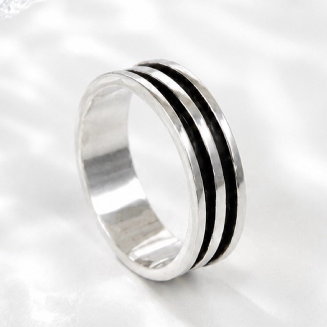 Cincin Perak 925 Asli - Pria Wanita Dual Line Minimalis Sterling Silver S925