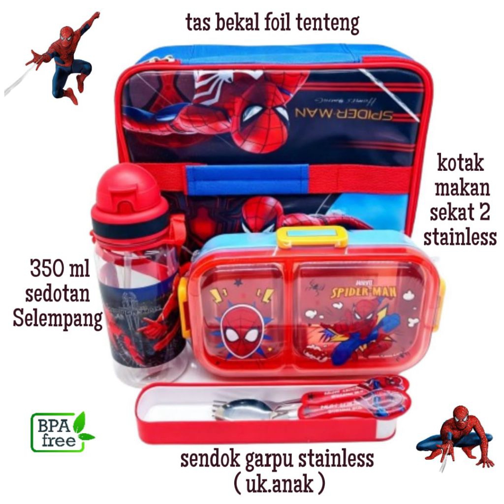 set bekal kotak makan spiderman stainless