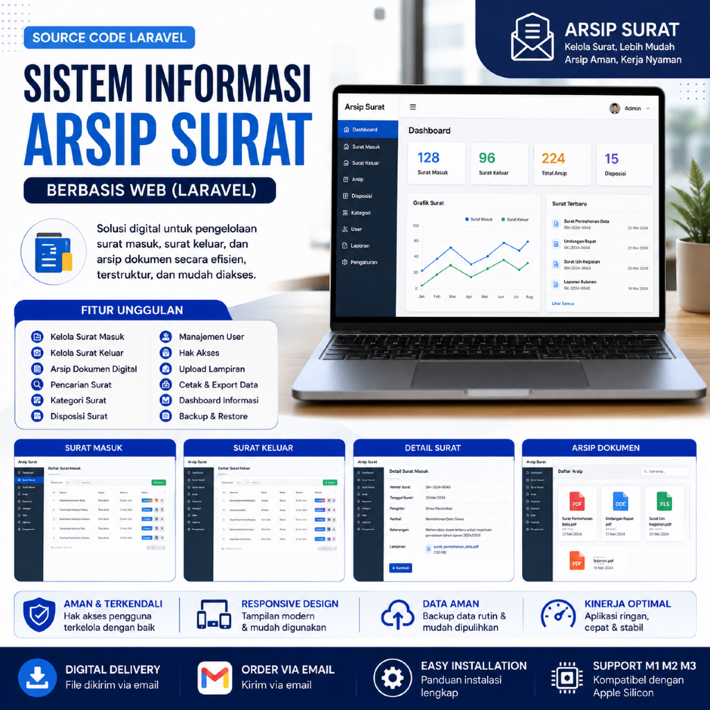 Sistem Informasi Arsip Surat Berbasis Web Laravel | Source Code Aplikasi Manajemen Surat Masuk & Kel