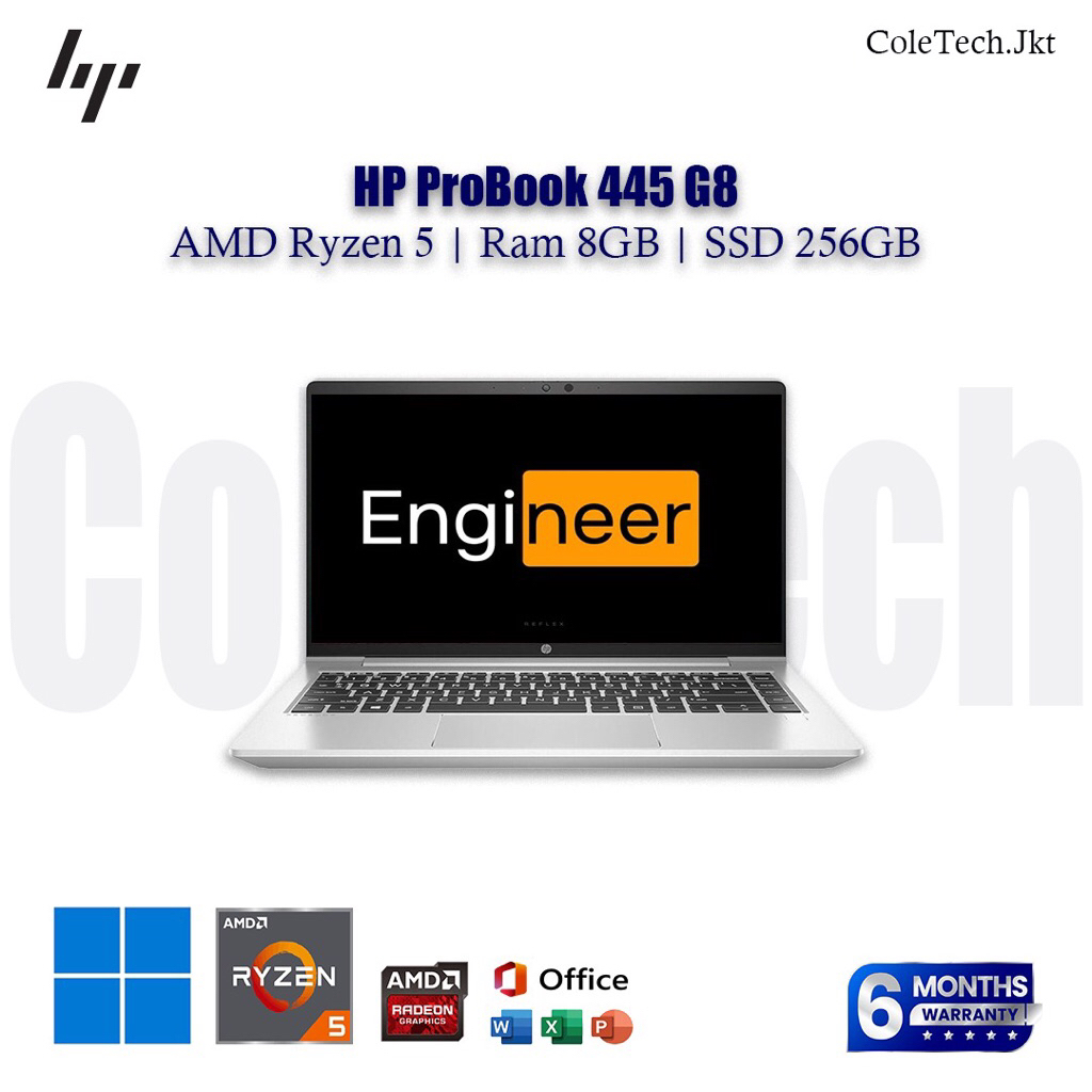 HP Probook 445 G8 Ryzen 5 5600U 8GB 256GB SSD Laptop Business Second/Bekas