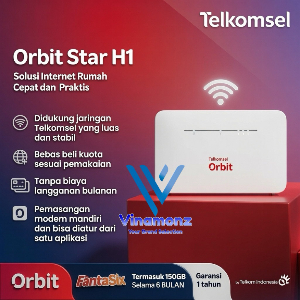 Telkomsel Orbit Star H1 Modem Router 4G LTE Cat.4 High Speed Fantasix 150GB