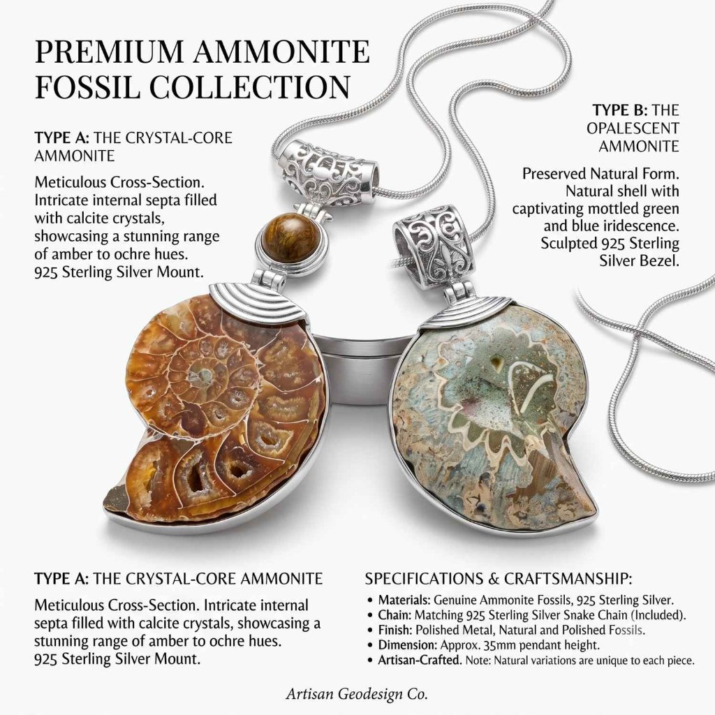 Kalung Titanium Steel Liontin Ammonite Natural - Aksesoris Anti Karat Pria Wanita