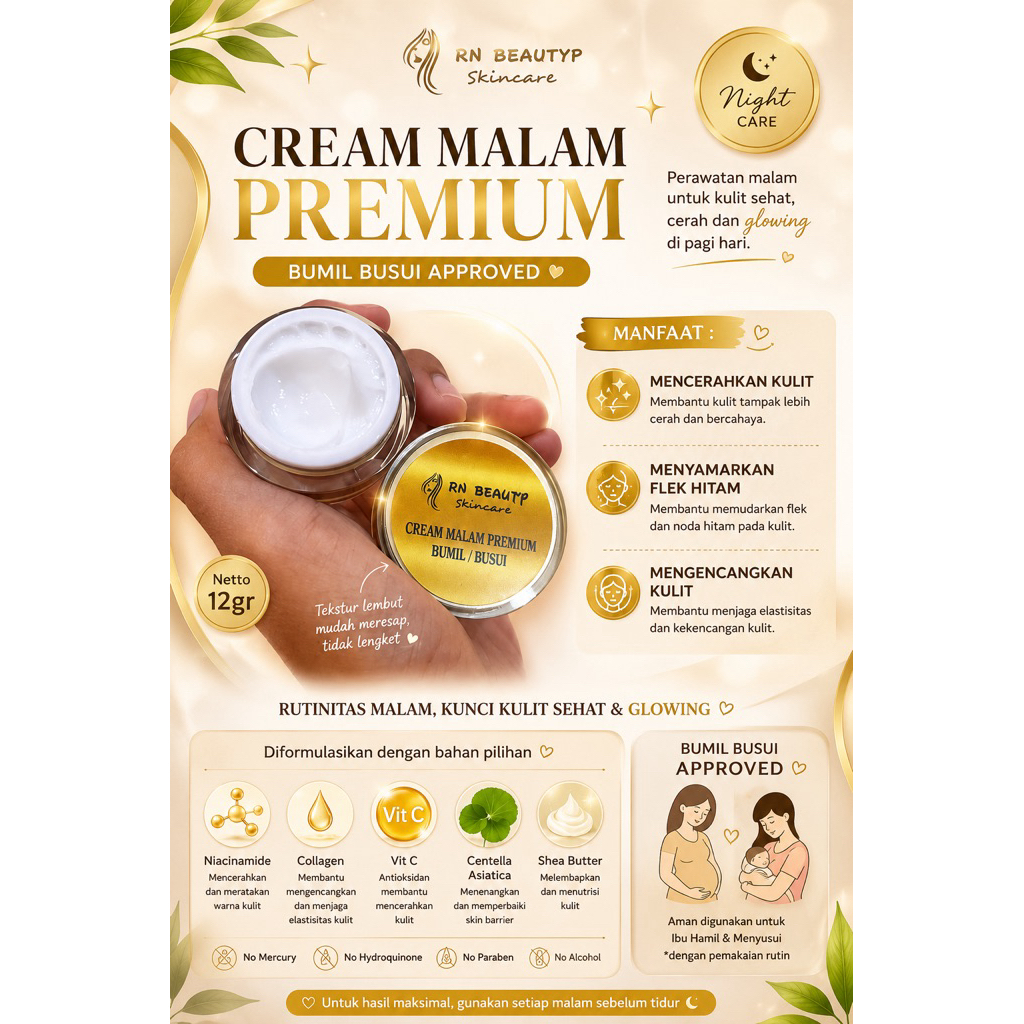 RN BEAUTY SKINCARE NIGHT CREAM MALAM PREMIUM
