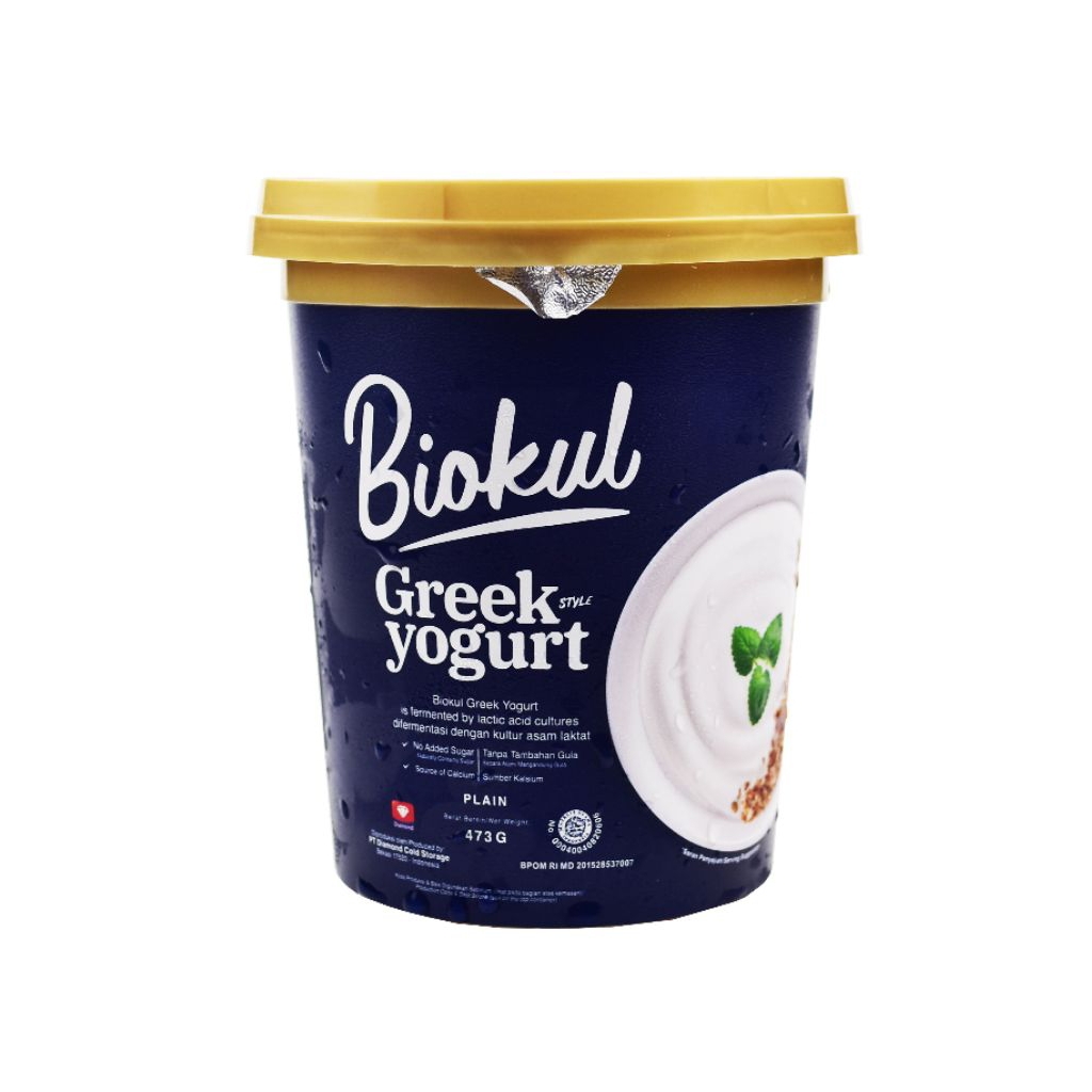 Yogurt Yunani Biokul Rasa Plain 473gr - Tinggi Protein, Probiotik, Tanpa Gula