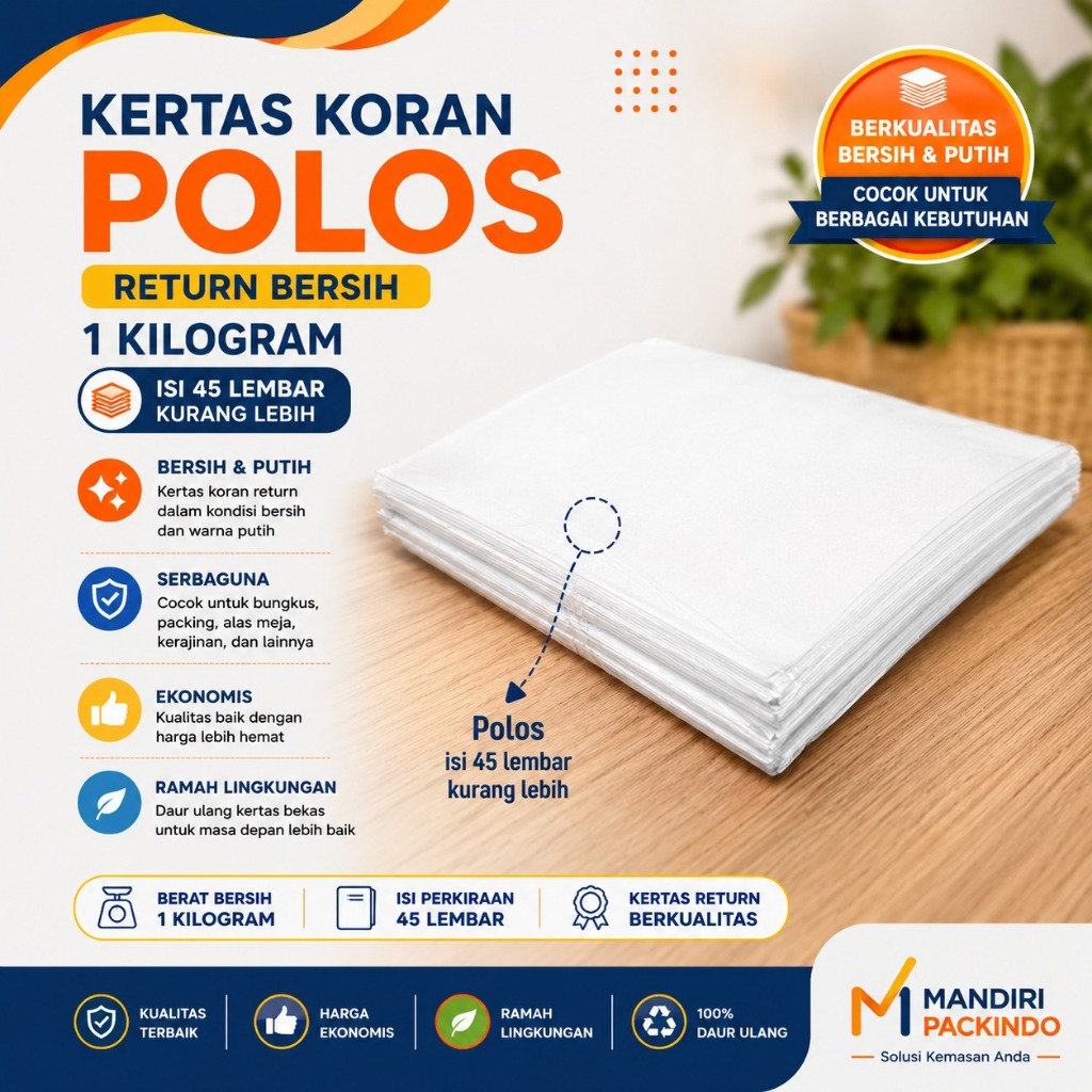 Koran Return Polos Bersih 1 Kg - Kertas Koran Bekas untuk Packing, Pembungkus Barang, Packing Olshop