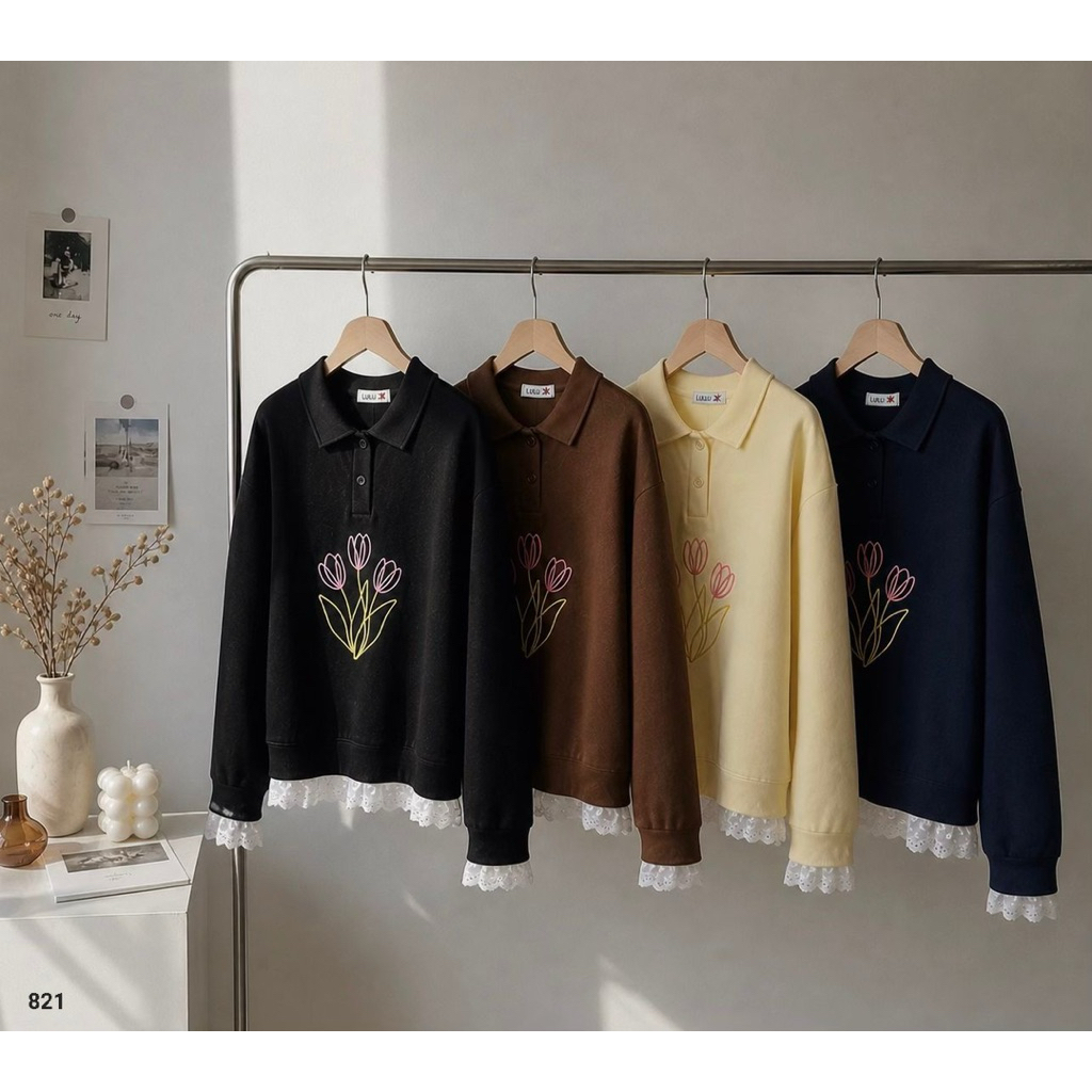 KEMEJA KAOS KERAH RENDA IMPORT / ATASAN KAOS COLLAR RENA WANITA