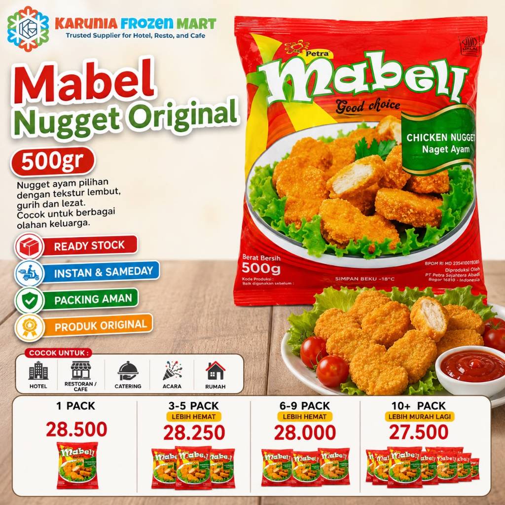 Mabel Nugget Original 500g Nugget Ayam Frozen | Ready Stock | Instan & Sameday | Karunia Frozen Mart