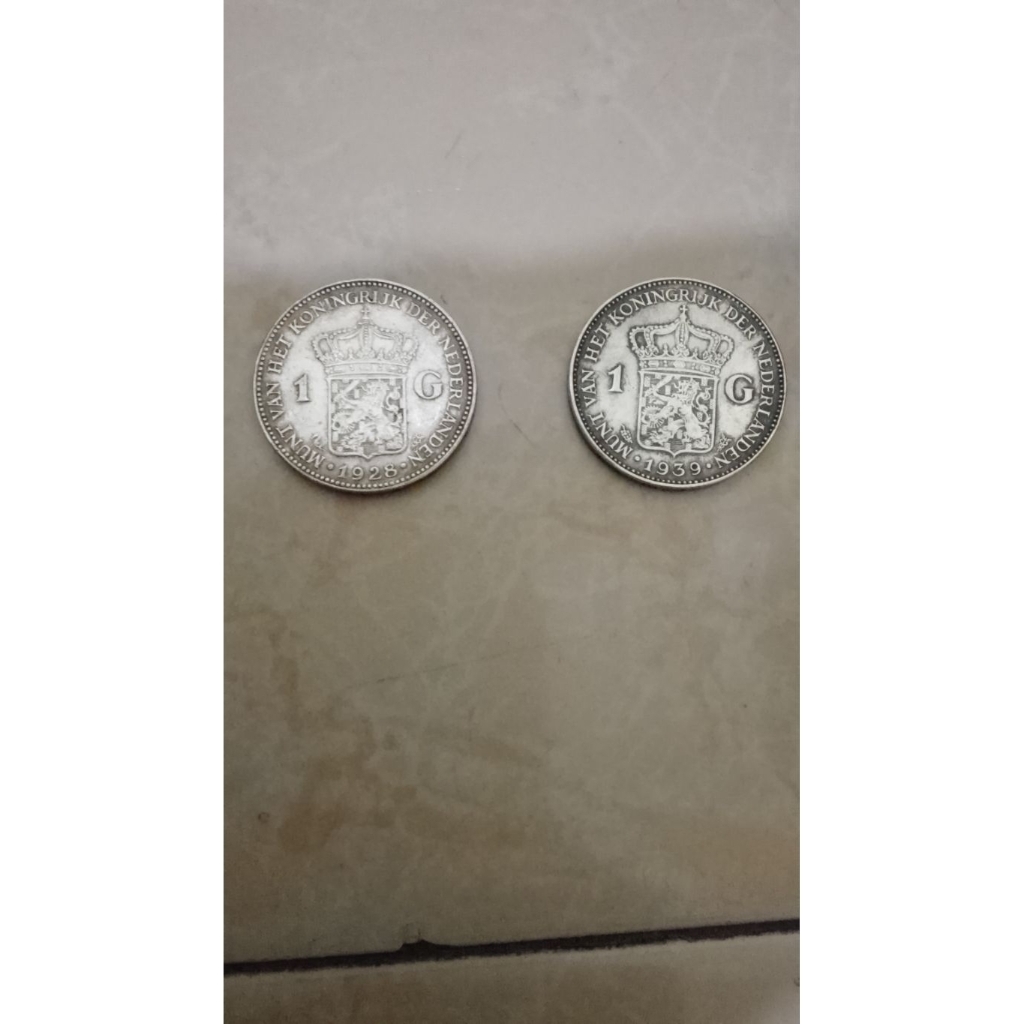 Koin Kuno Silver Perak Belanda 1 Golden asli bukan Kawe 1928 & 1939