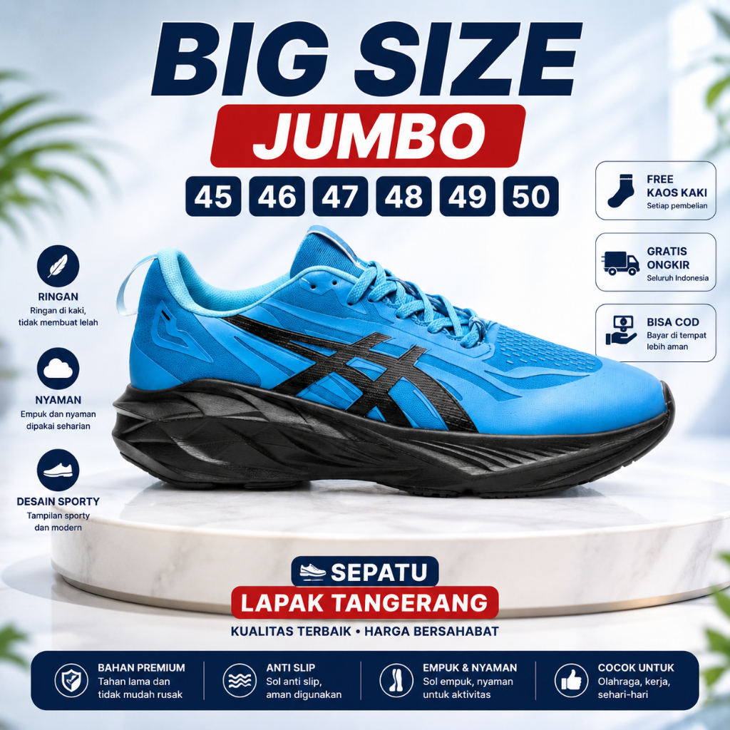 Sepatu Jumbo Ukuran 45 46 47 48 49 50 Size Dijamin Jumbo, Sepatu Running Jogging Voli & Olahraga