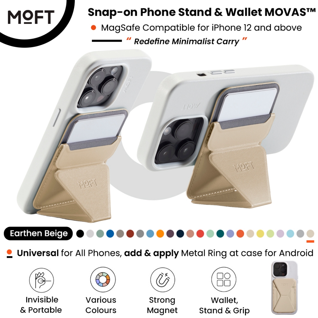 MOFT Snap On Phone Stand & Wallet MOVAS - Compatible With Android & iPhone Multipurpose Phone Holder