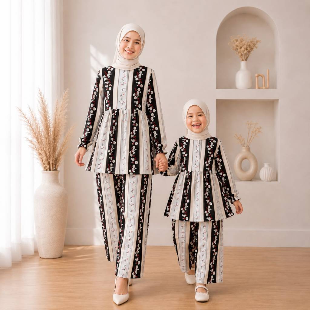 Setelan Tunik Couple Ibu dan Anak Rayon Premium - One Set Rayon Bahan Tebal Lembut Anti Gerah