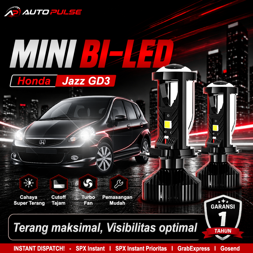 H4 Mini Bi-LED Lampu Projie Super Terang Putih Projector Mobil T9 Honda Jazz GD3