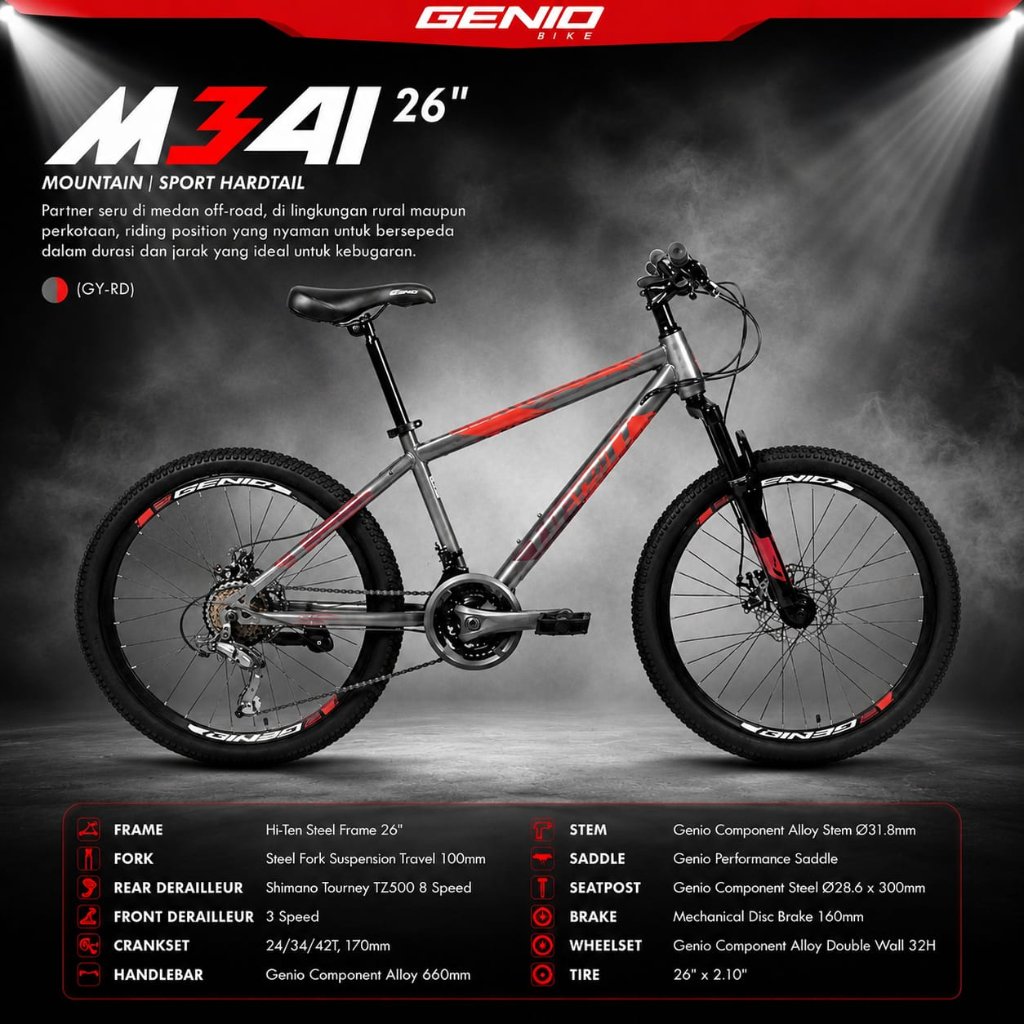 SEPEDA GUNUNG 26 27.5 INCH GENIO M345 24 SPEED SHIMANO by UNITED / GENIO M3411 / M349 / GENIO M341 S