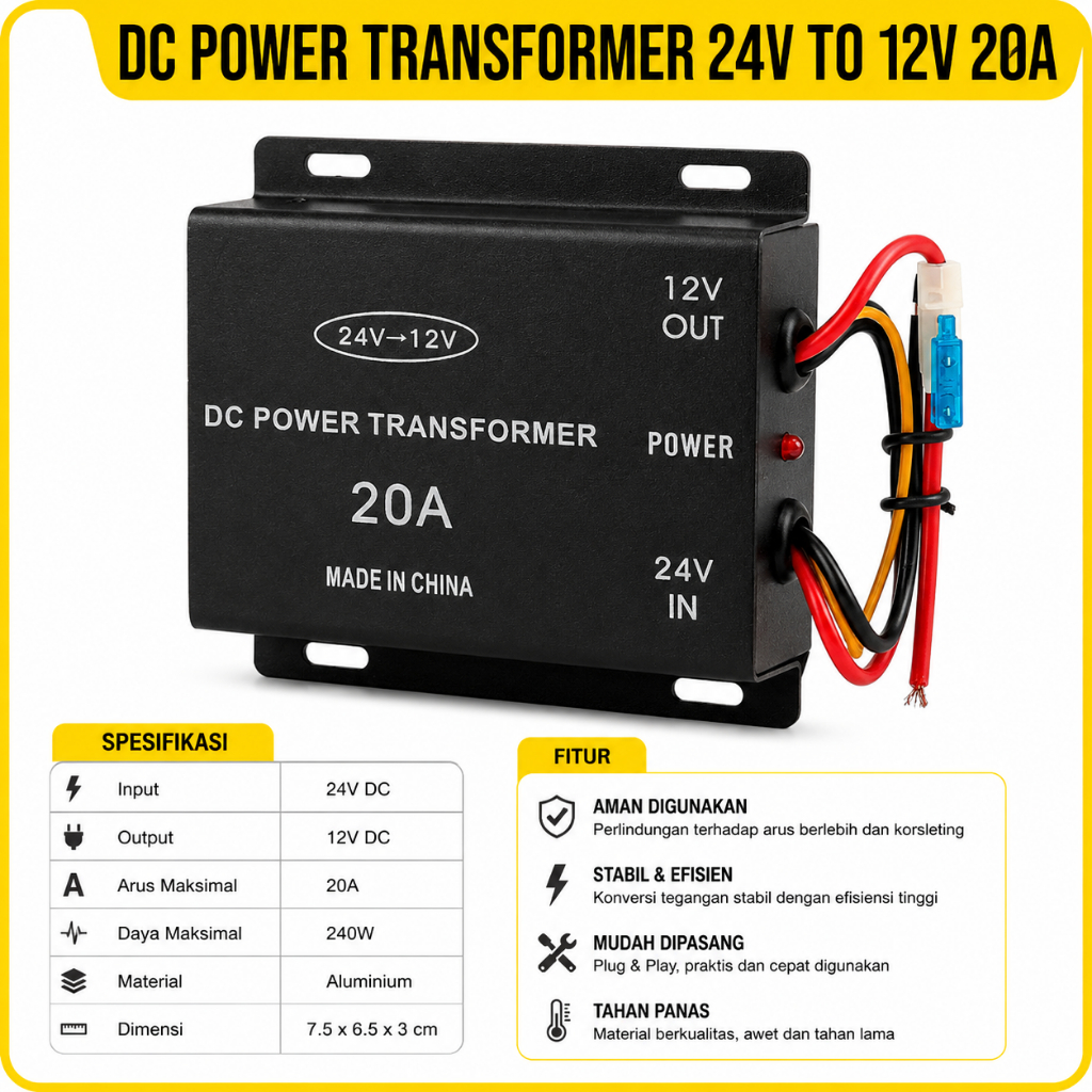 Step Down DC Converter 24 Volt Menjadi DC 12 Volt Voltage Reducer Power Supply