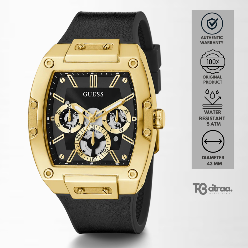 Jam Tangan Pria Guess Phoenix Chronograph Black Mewah Sporty Original GW0202G1