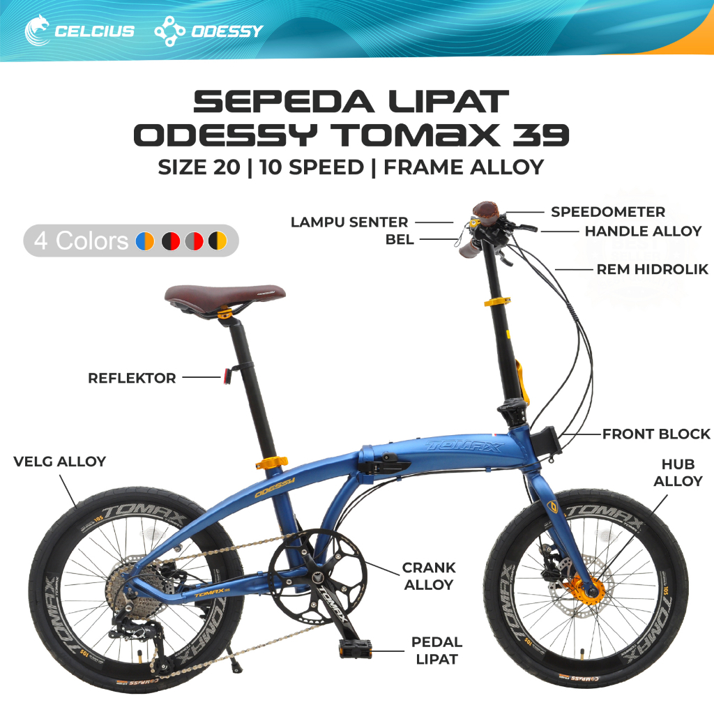 Sepeda Lipat Odessy 20 39 Tomax Frame Alloy - 10 Speed Garansi Original