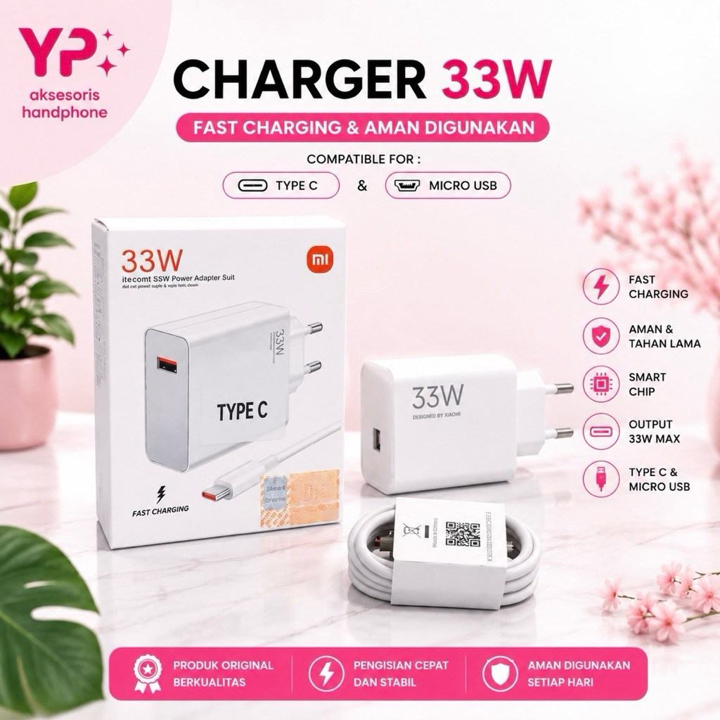 Power Adapter Mi Redmi 33W Fast Charging Casan Type-C / Micro VOOC Charger Mi9 Fast Charging