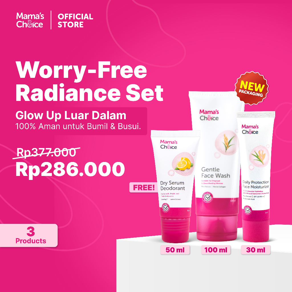 [HADIAH GRATIS] Mama's Choice Worry-Free Radiance Set - Face Wash, Face Sunscreen & Moisturizer, Deo