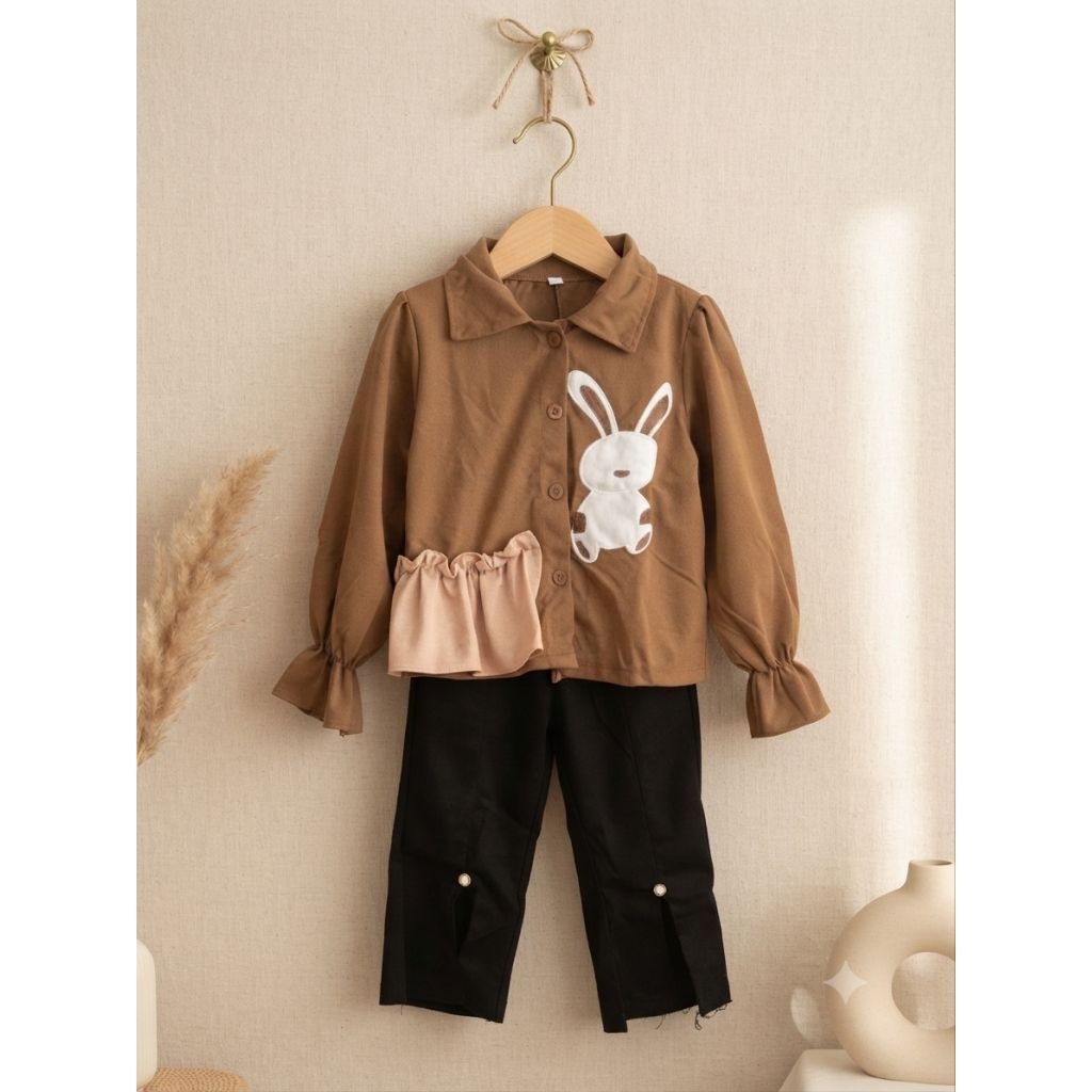 Setelan Anak Perempuan Ilena Bunny Bordir dengan Bahan Voxy Adem