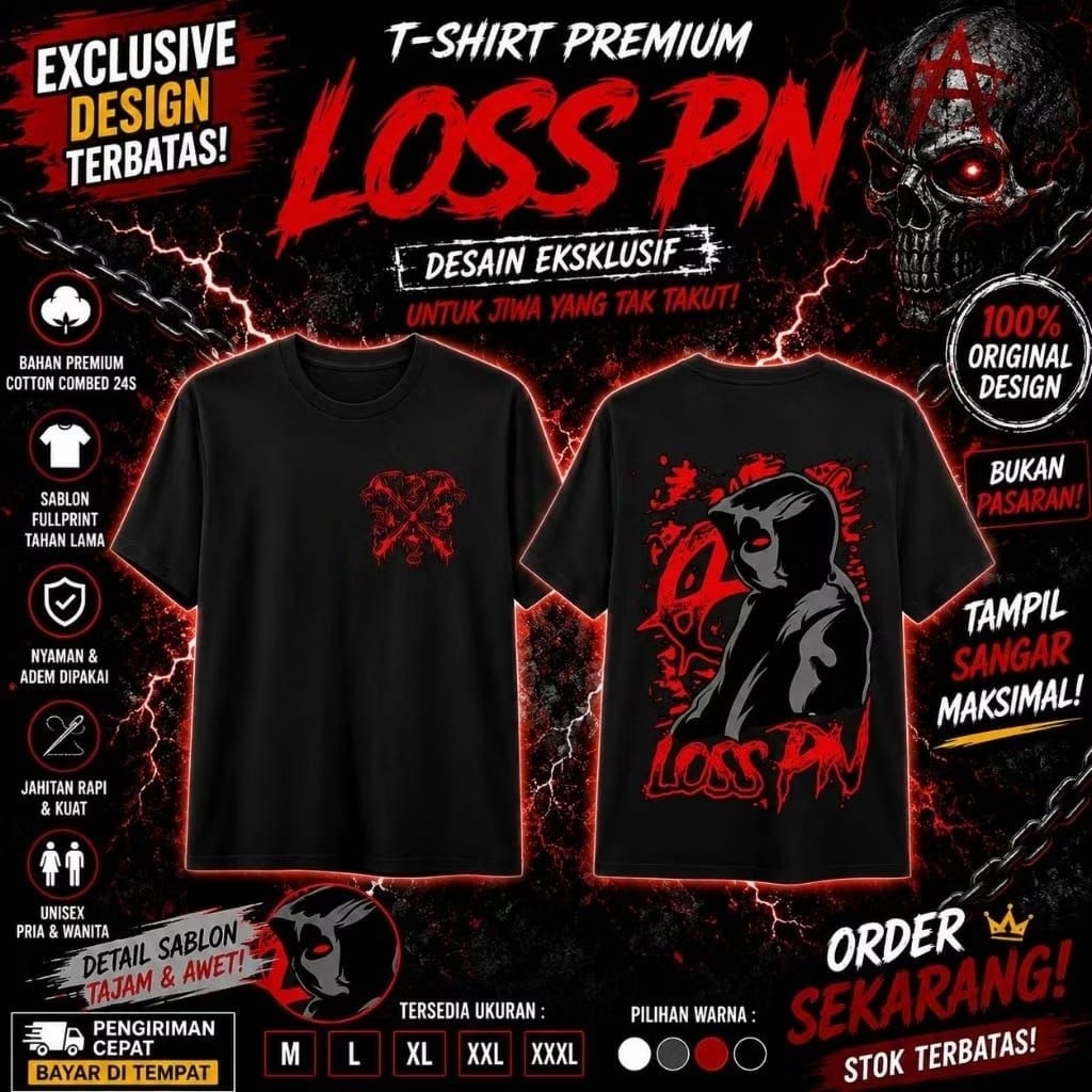 PROMO Kaos Loss PN Pagar Nusa Pria Wanita CottonCombed Warna Hitam