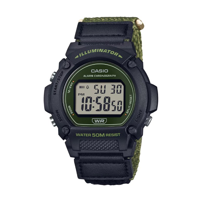 JAM TANGAN CASIO PRIA W-219HB-3A HJAU - W 219HB 3AVDF Digital Strap Canvas