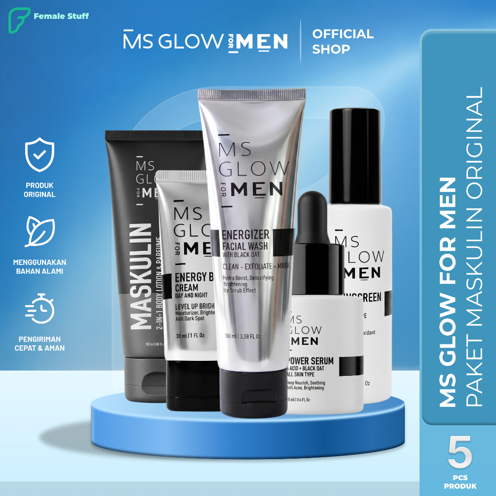 [FREE POUCH] MS Glow Men Original Paket Skincare Pria Pencerah Wajah - Kulit Kusam Free Pouch INSTAN