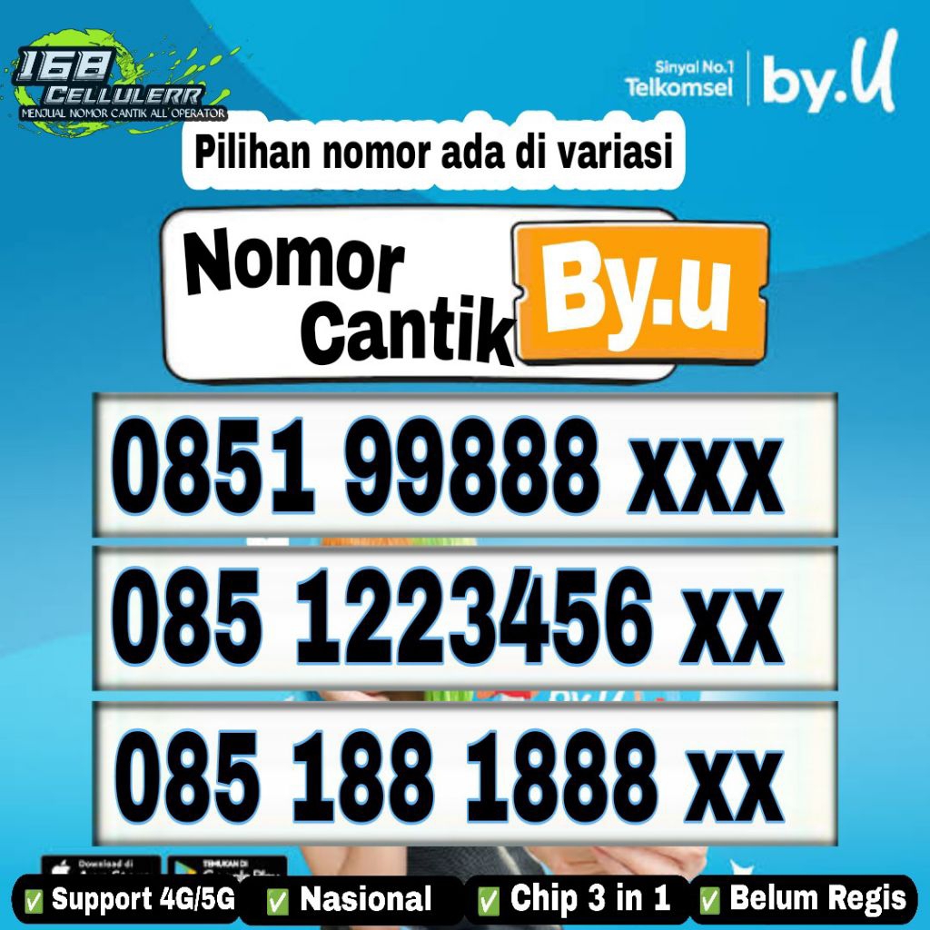 nomor cantik telkomsel kartu by.u 5G kuota 3Gb 3333