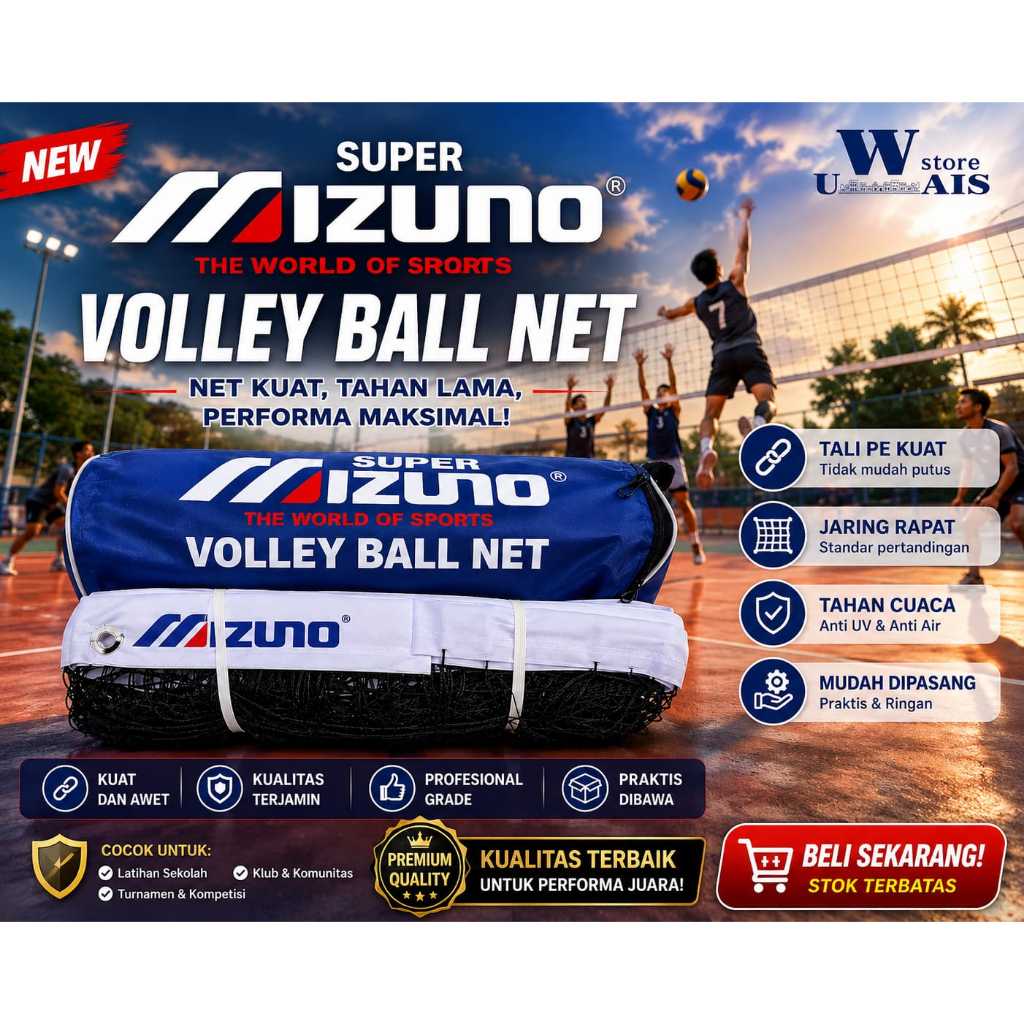 Jaring Net Voli Sling Baja Mizuno Super Voly Volley Standard Lapangan voli Bahan Tebal